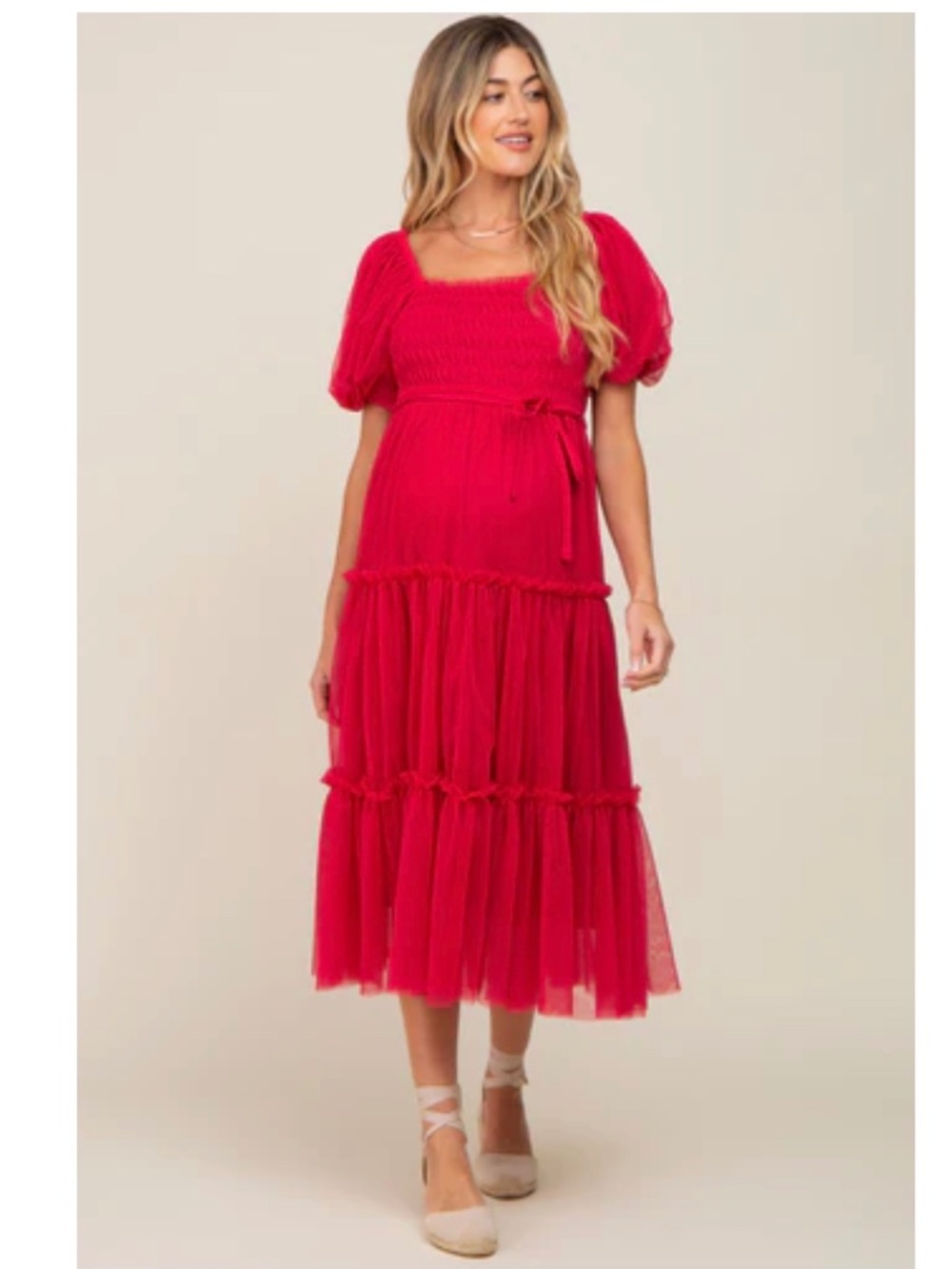 Pinkblush Red Midi Tiered Tulle Dress